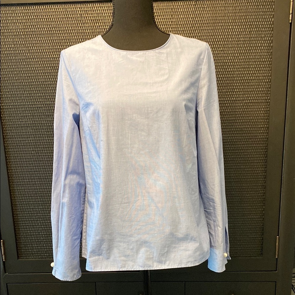Banana Republic Blue Blouse | Long Sleeve Pearl Cuff | Preppy Classic | Size S - Picture 2 of 9
